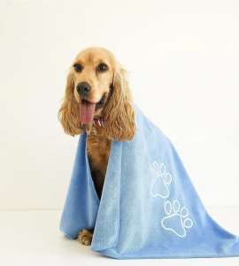 Fast drying blue pet towel with embroidery logo