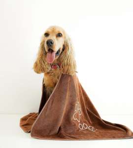 Quick drying super absorbent brown microfiber bath pet dog towel with embroidere