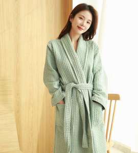 Double layers cotton waffle bathrobe